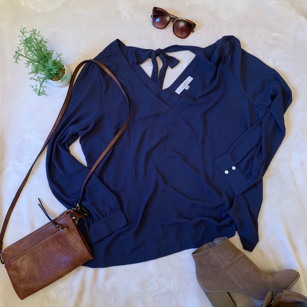 LOFT V-Neck Tie Back Blouse